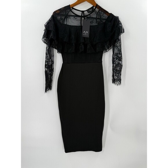 NEW TAGS AX Paris Womens Round-Neck Black Lace Bodycon Blouson Dress Size 8 - Picture 1 of 12